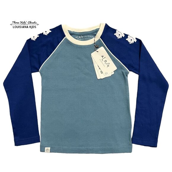 NEW Alba Of Denmark Sz 110 (5Y) Organic Solidate Blue Leander Tee